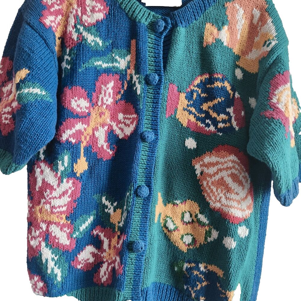 Vintage The Eagle's Eye Cardigan Sweater L Chunky Floral Cottagecore Whimsical